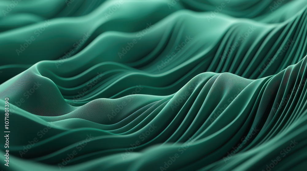 Obraz premium flowing green wave pattern with intricate lines creates soothing visual effect, evoking sense of calm and tranquility