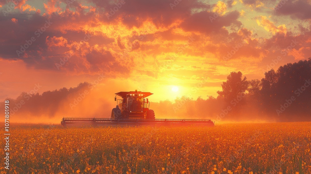 Fototapeta premium Golden Harvest Sunset in a Field