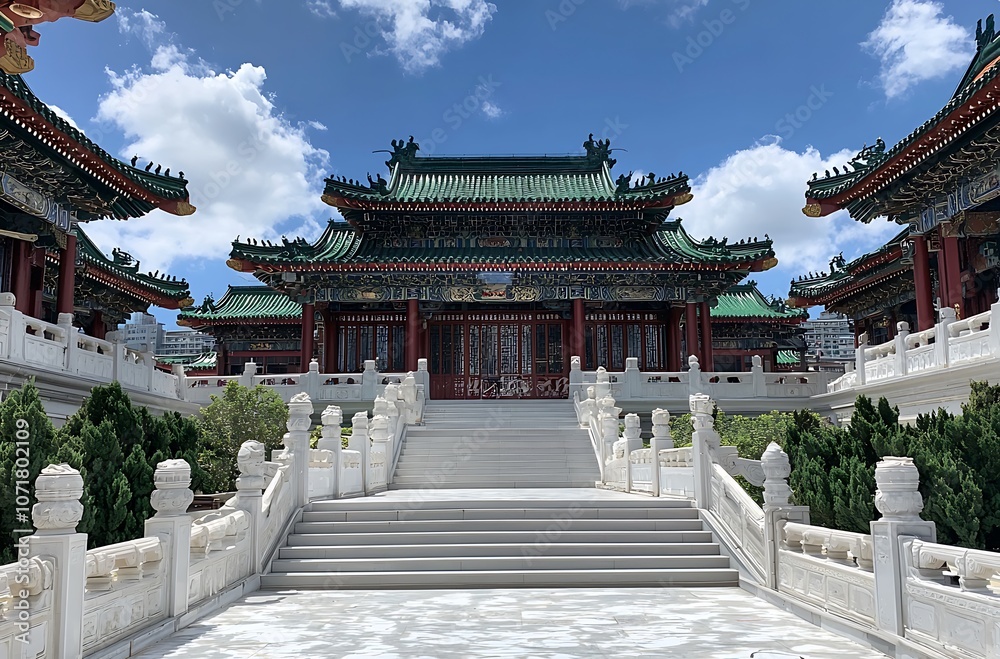 Obraz premium The red and green buildings of China, background abstract