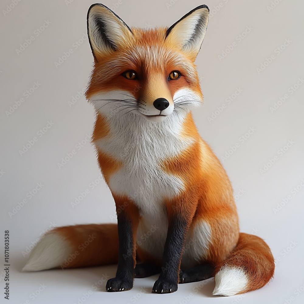 Fototapeta premium Realistic Fox Sitting on Plain Background