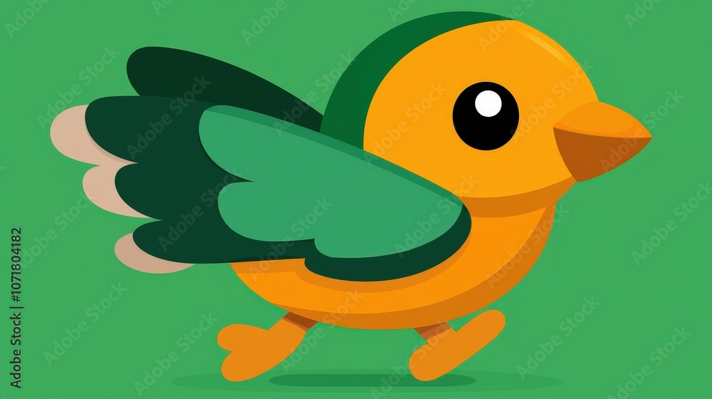 Cute Cartoon Bird Illustration Green Background Character Animal Digital Art Cute Cartoon Bird Illustration Green Background Character Animal Digital Art