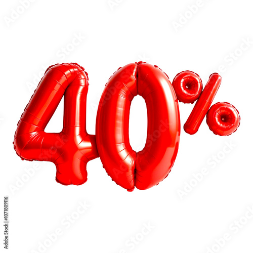 40% off made of red inflatable balloons isolated on transparent background photo