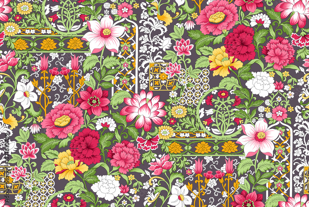 seamless beautiful wallpaper cards all over design floral leaf vintage ornament Victorian ethnic geometric print paisley