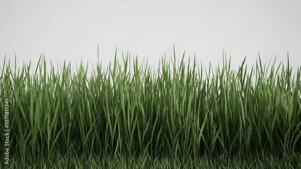 Obraz premium Lush Green Grass Border on White Background Nature Texture 3D Render Isolated