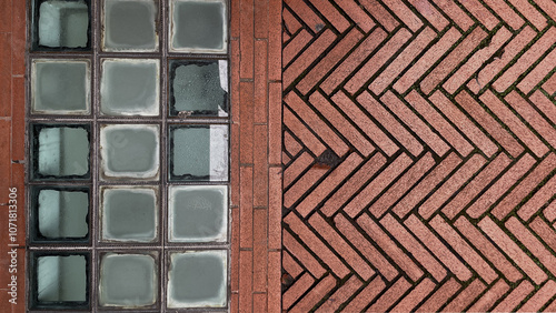 Photos combined paving clinker tiles and glass panels