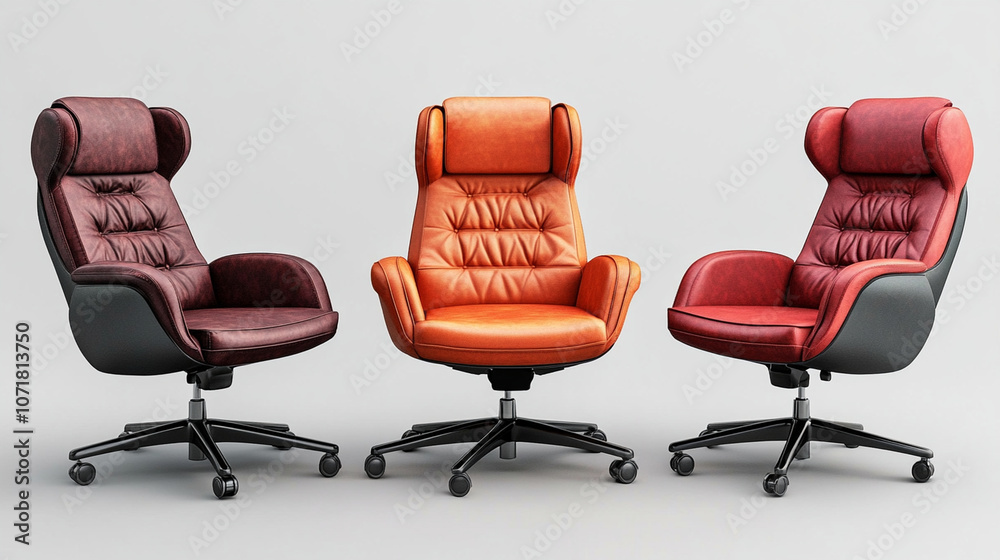Obraz premium Modern ergonomic office chairs in varied colors displayed against a neutral background