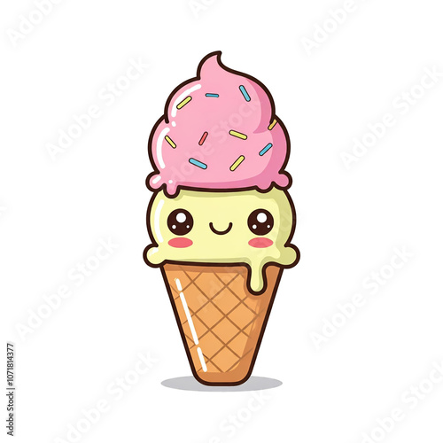 Collection of Cheerful Ice Cream Cone Cartoon Characters on Transparent Background