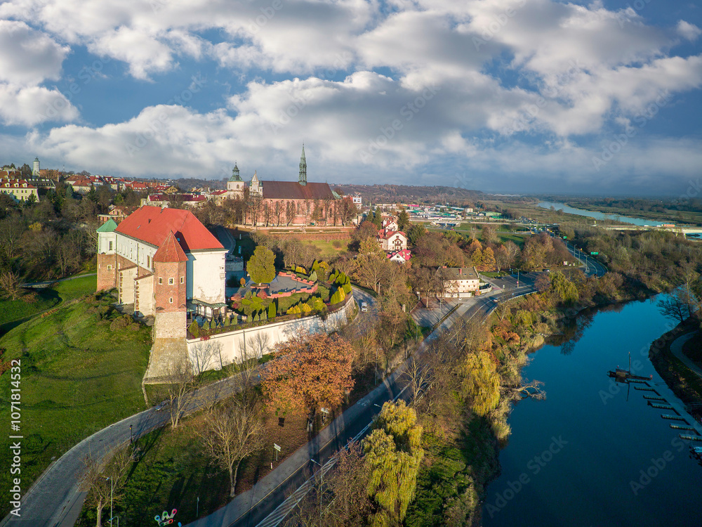 Sandomierz seen from above on an autumn morning, Poland.