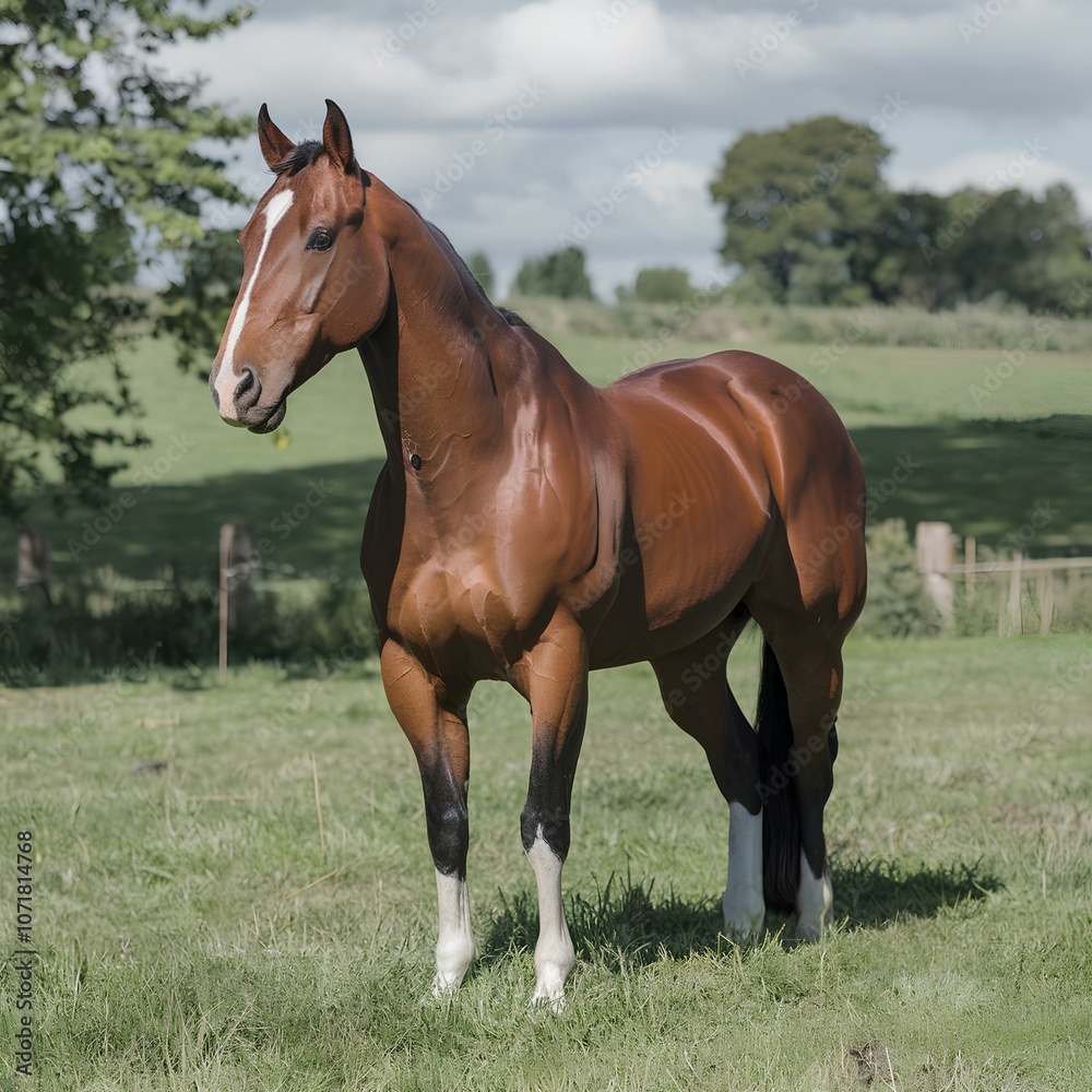 A horse grazing on lush green grass in a serene field under a clear blue sky A horse grazing on lush green grass in a serene field under a clear blue sky