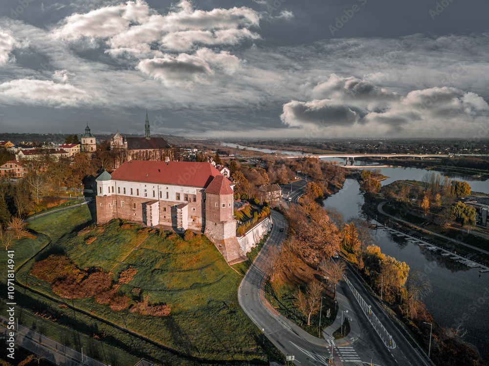 Sandomierz seen from above on an autumn morning, Poland.