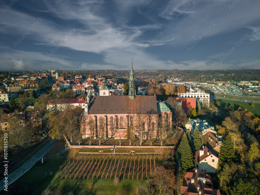 Sandomierz seen from above on an autumn morning, Poland.