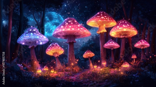 Glowing Mushrooms in a Mystical Forest