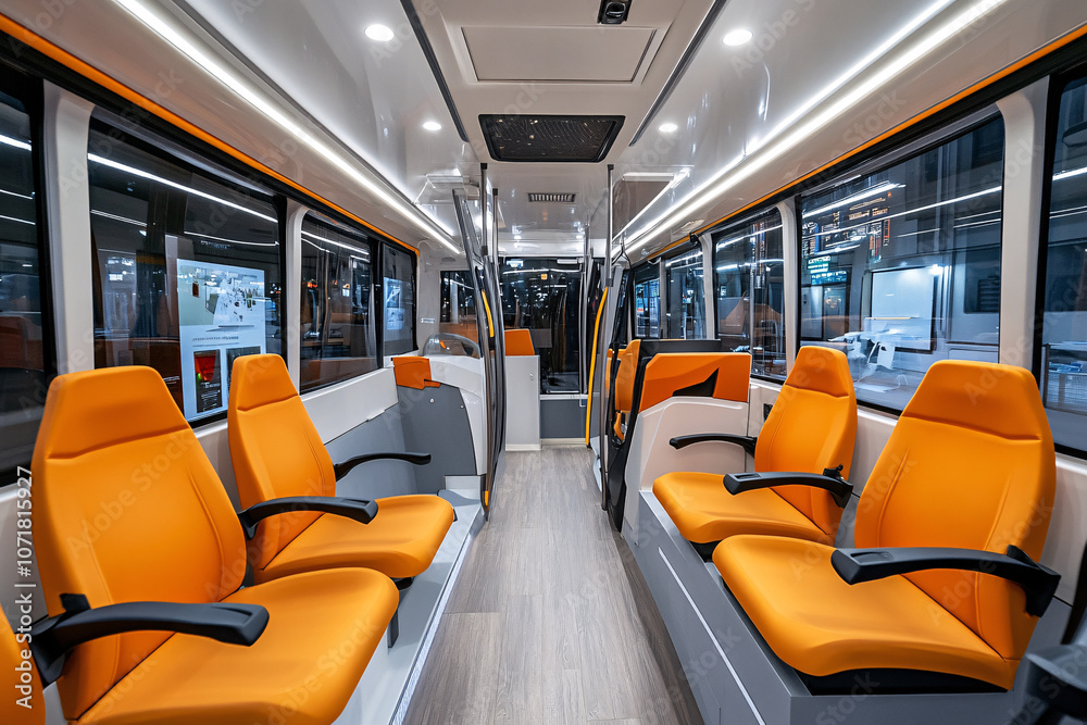 Fototapeta premium modern bus cabin with empty orange seats