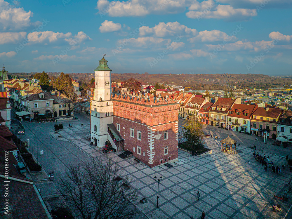 Sandomierz seen from above on an autumn morning, Poland.