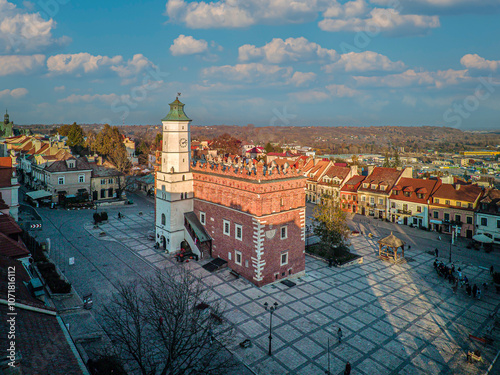 Obraz na płótnie Sandomierz seen from above on an autumn morning, Poland. w salonie