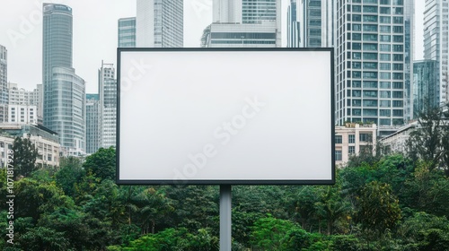 Wallpaper Mural A blank billboard stands in front of a city skyline, surrounded by greenery, creating a contrast between urban life and nature. Torontodigital.ca