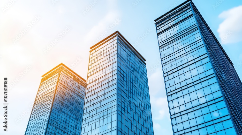 Obraz premium Modern Glass Skyscrapers City Architecture Business Success