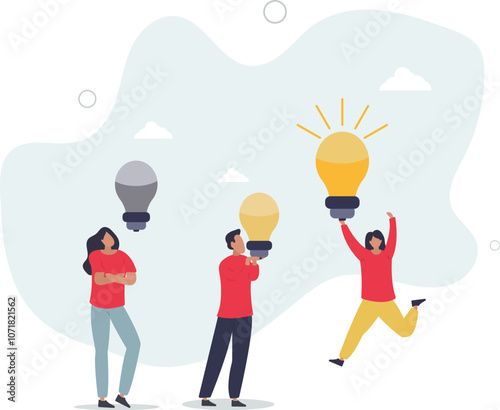 Employee engagement and motivation with inspiration.New idea generation in brainstorm team as professional staff stimulus .flat characters.