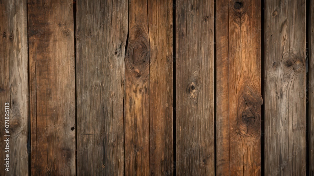 Naklejka premium Rustic reclaimed wood planks with weathered textures and vintage feel, ideal for backgrounds.