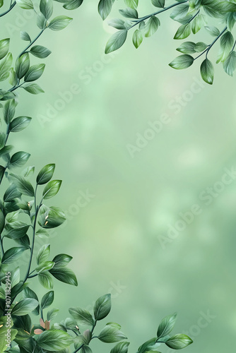 Wallpaper Mural Green leaves frame a soft, green background, creating a peaceful and natural aesthetic Torontodigital.ca