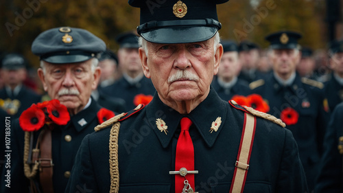 Remembrance, Remember, Memorial day with red poppy flower  cinematic photography, high quality cinematic color grading, film scene photo