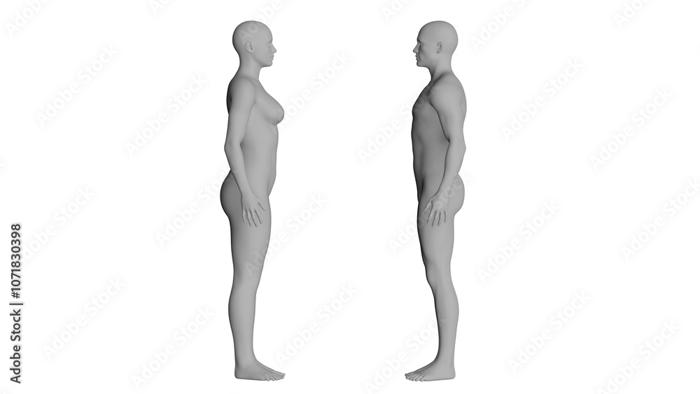 White Male and Female Mannequin Standing and Facing Eachother. Isolated on Transparent Background. White Male and Female Mannequin Standing and Facing Eachother. Isolated on Transparent Background.