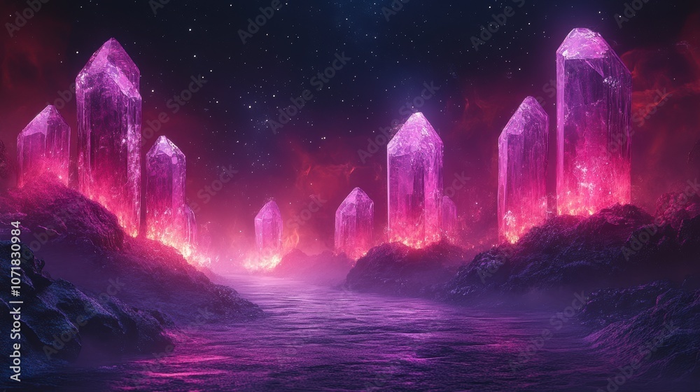 Fototapeta premium Glowing Crystals in a Cosmic Landscape