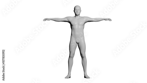 White Male Mannequin in T-Pose Isolated on Transparent Background. Front View.