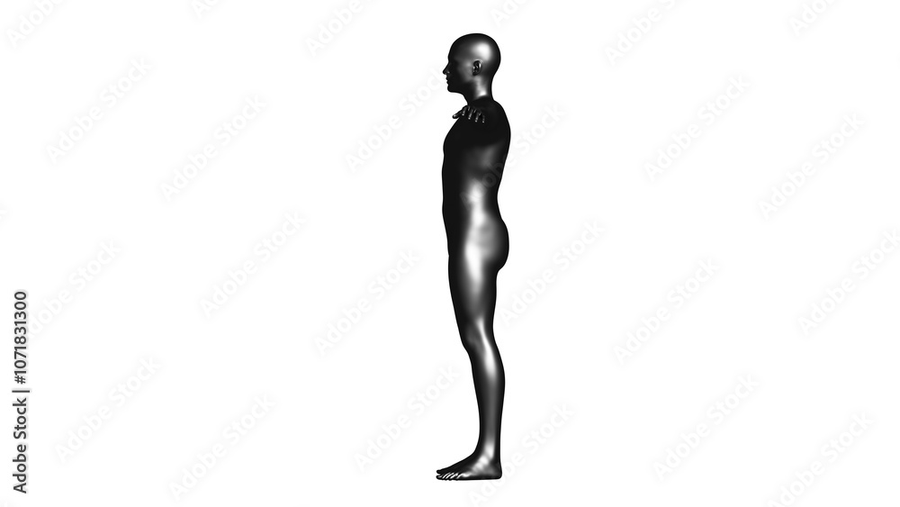 Black Male Mannequin in T-Pose Isolated on Transparent Background. Side View (Lateral). Black Male Mannequin in T-Pose Isolated on Transparent Background. Side View (Lateral).