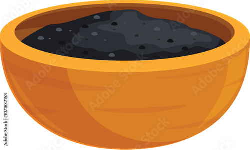 Round wooden bowl containing black chia seeds, offering essential nutrients for a healthy diet