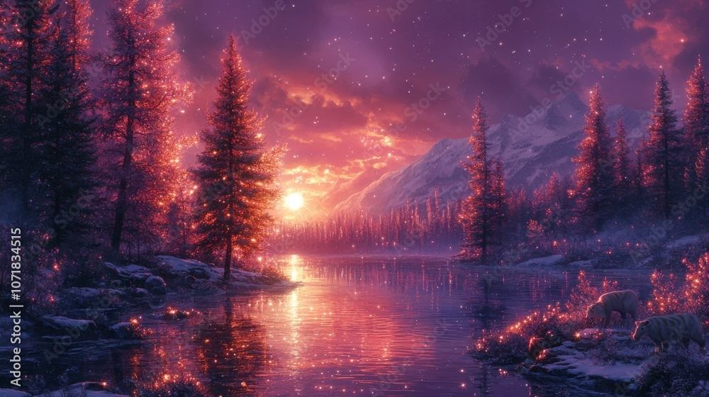 Fototapeta premium Enchanted Winter Forest at Sunrise