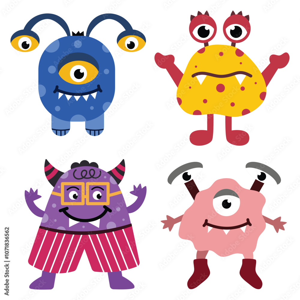 Fototapeta premium Cute Monster element set. Suitable for flat design graphic illustration, clip art, stickers, posters, stickers, cards, etc