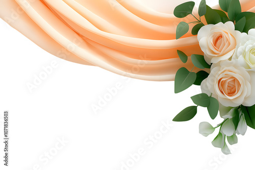 Elegant floral wedding arch adorned with roses, isolated on white background