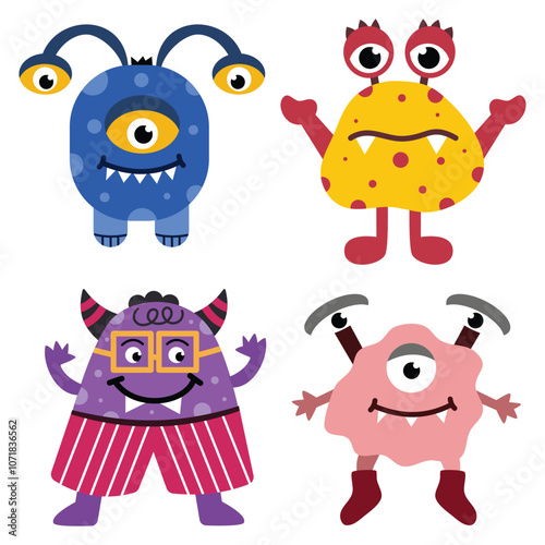 Cute Monster element set. Suitable for flat design graphic illustration, clip art, stickers, posters, stickers, cards, etc