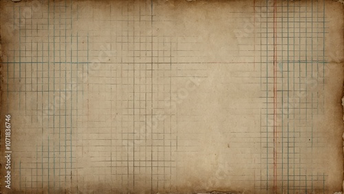 Crumpled beige graph paper with black grid on wooden surface