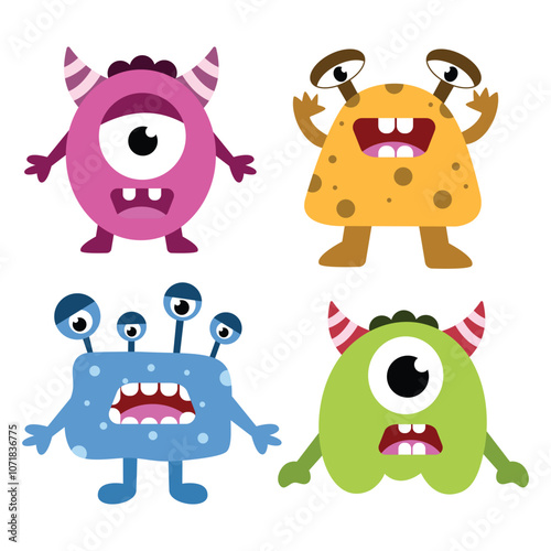 Cute Monster element set. Suitable for flat design graphic illustration, clip art, stickers, posters, stickers, cards, etc