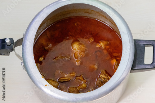 Beef curry after cooking in a pressure cooker. photo