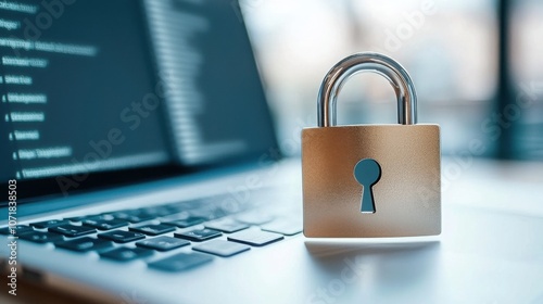 Wallpaper Mural Sleek minimal laptop lock icon symbolizing office device safety, designed with clean lines and ample white space. Torontodigital.ca