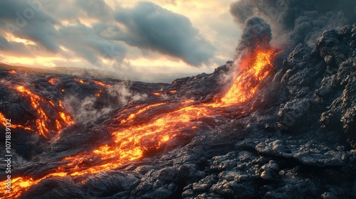 Volcanic Eruption at Sunset