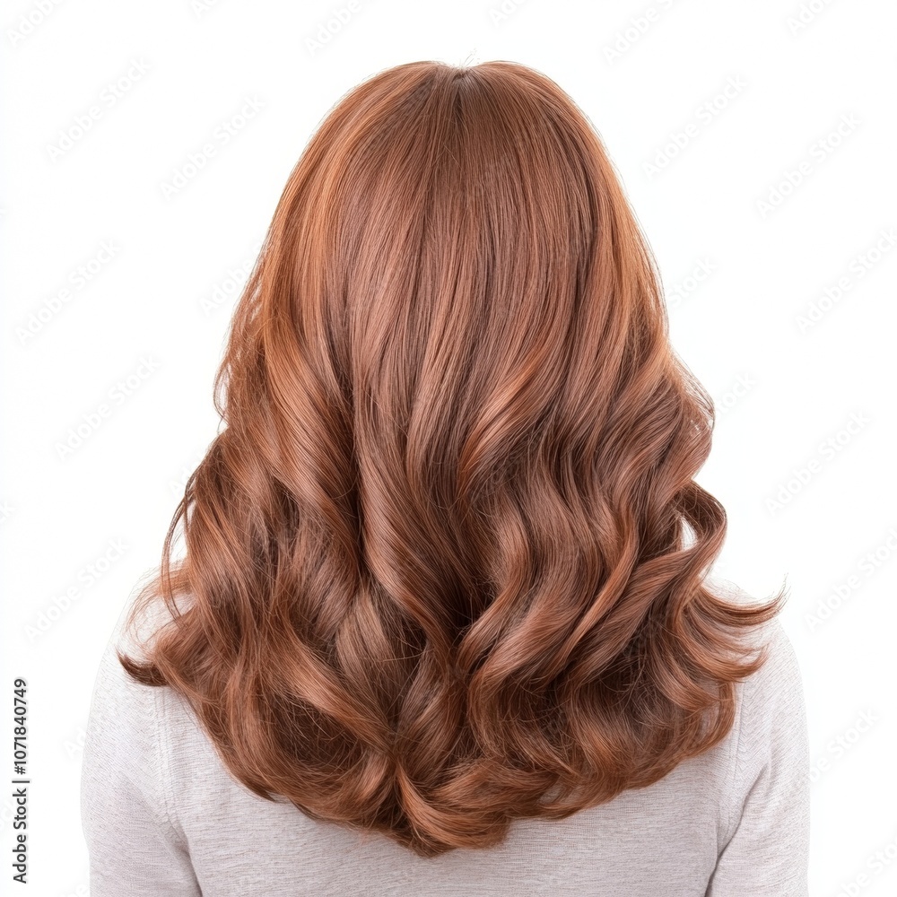 Fototapeta premium Beautiful wavy brown hair on a person, white isolated background.