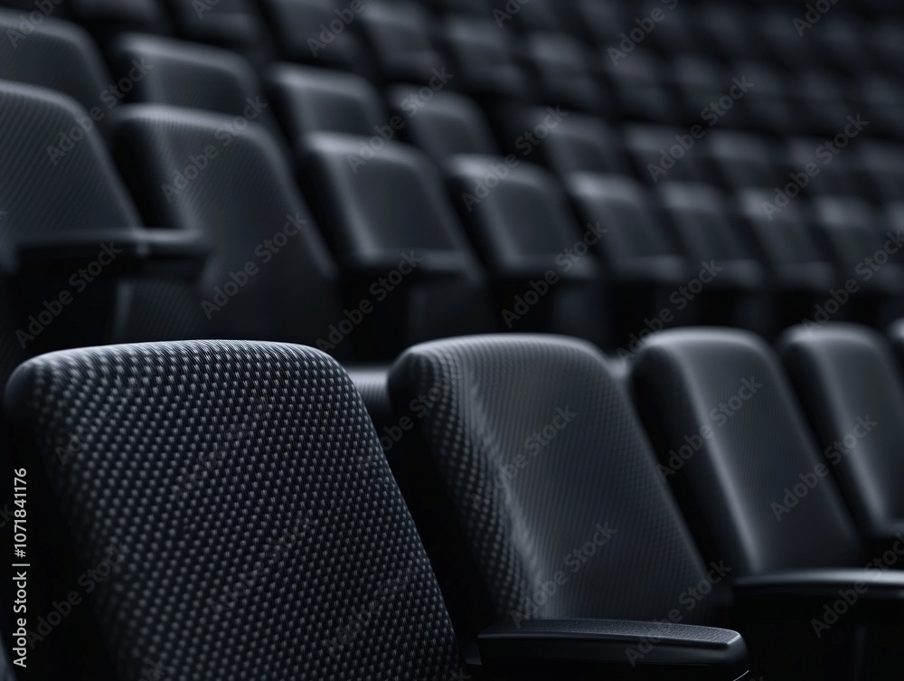 Fototapeta premium Empty black stadium seats in a modern arena setting.
