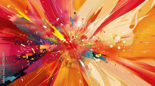 Vibrant abstract explosion of colors in red, orange, and yellow hues, creating dynamic and energetic visual effect. Perfect for backgrounds or artistic projects