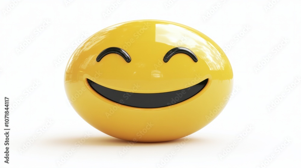 Fototapeta premium Happy emoticon with a beaming smile, isolated on white background, symbolizing joy and contentment