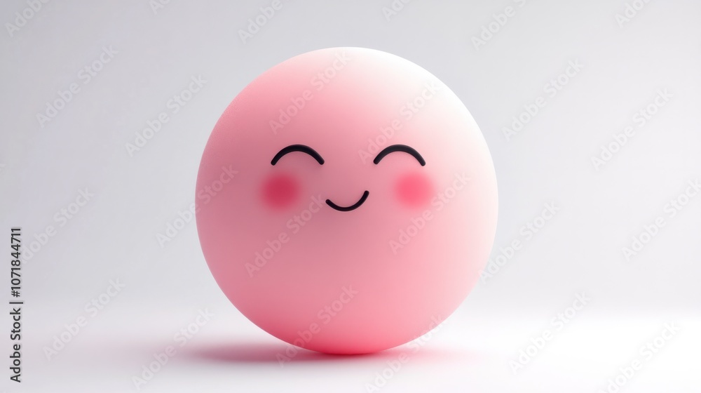 Fototapeta premium Shy emoticon with blushing cheeks and a small smile, isolated on white background