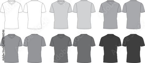 V-Neck T-shirts front and back view, used as design template