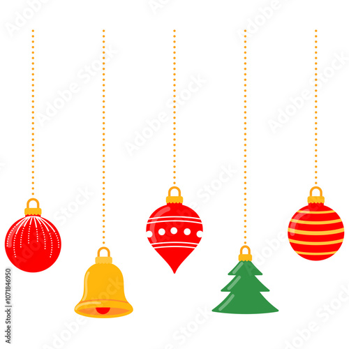 bright red and green hanging christmas ball ornament illustration