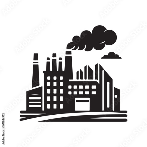 Industrial Factory Silhouette Vector Illustrations for Graphic Design