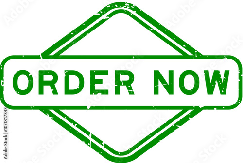 Grunge green order now word rubber seal stamp on white background photo