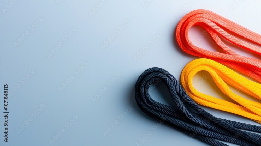 Naklejka premium Three different colored strings are laid out on a gray background