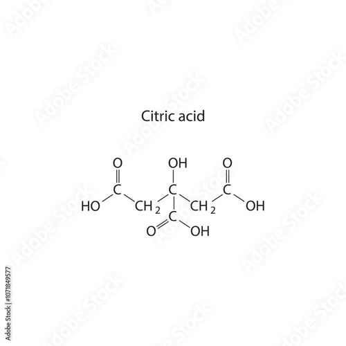 Citric acid skeletal structure diagram.Organic molecule compound molecule scientific illustration. photo